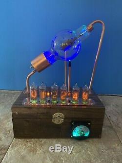 Nixie Clock IN-14 Tube. Steampunk style. Lighted 100 TH Tube. Ezekiel Ring Eff
