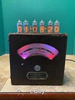 Nixie Clock IN-14 Tubes. Steampunk. 100+ Year Old Lit Ammeter. Free Shipping