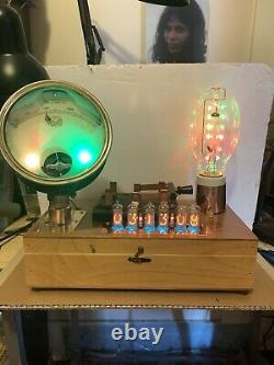 Nixie Clock IN-14 Tubes. Steampunk Copper, Brass & Glass! Vintage Fischer Ammeter