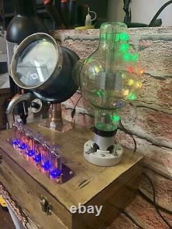 Nixie Clock IN-14 Tubes. Steampunk Copper, Brass & Glass! Vintage Victor Ammeter