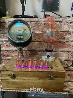Nixie Clock IN-14 Tubes. Steampunk Copper, Brass & Glass! Vintage Victor Ammeter