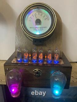 Nixie Clock IN-14 Tubes. Steampunk Copper, Brass & Glass! Vintage ammeter & tubes