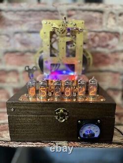 Nixie Clock IN-14 Tubes. Steampunk. Moving Brass Gears With RGB Illumination