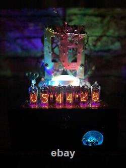 Nixie Clock IN-14 Tubes. Steampunk. Moving Brass Gears With RGB Illumination