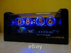 Nixie Clock with 4 LC-513 tubes blue led & black glossy case & alarm & remote