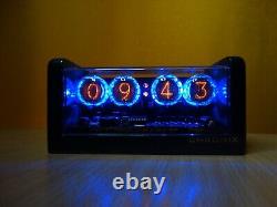 Nixie Clock with 4 Z560M tubes blue led & green metallic case & alarm & remote