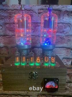 Nixie IN-14 Tube Steampunk Clock. 2 Eimac 2-150D, 24 RGBs. Ever Changing Colors