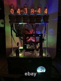 Nixie IN-14 Tube Steampunk Clock. Repurposed Brass Clock & Porcelain Insulators