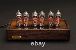 Nixie Tube Clock 6Xin-14 Wood and Brass Case Blue Backliht Vintage Watch
