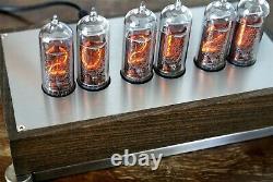 Nixie Tube Clock IN-14 Wood and Stainless Steel Case Vintage Desk Clock