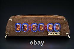 Nixie Tubes Clock on IN-12 Oak Vintage Wooden Case Temp. F/C 12/24H Slot Machine