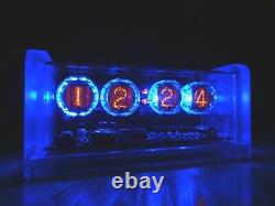 Nixie Unique Alarm Clock 4xZ560M & frosted acrylic case & remote & blue LED