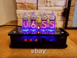Nixie clock with IN-14 tubes & neon dot black translucid case & blue backlight