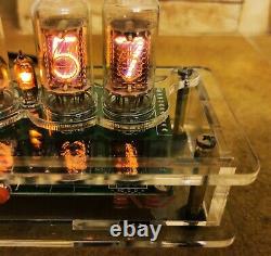 Nixie clock with Z573 tubes & neon dot / transparent case & blue backlight