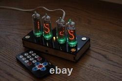 Nixie tube clock include IN-14 tubes and plywood black case remote control