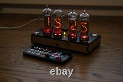 Nixie tube clock with 4x IN-14 tubes plywood black Remote Temperature