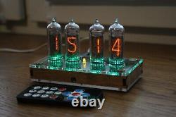 Nixie tube clock with 4x IN-14 tubes plywood clear Remote Temperature