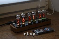 Nixie tube clock with IN-14 tubes wooden case motion sensor alarm brass rings