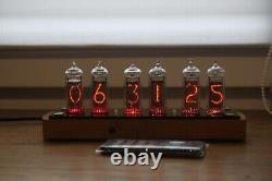 Nixie tube clock with IN-14 tubes wooden case motion sensor alarm brass rings
