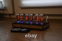 Nixie tube clock with IN-8-2 (fine 5) Desk plywood black Remote Auto Temperature