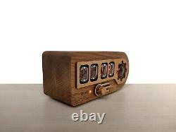 Nixie tube clock with a dekatron tube in wooden case Teak color