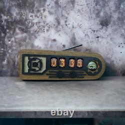 Nixie tube radio clock with FM, Bluetooth, AUX, VU meter oak color