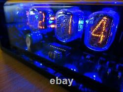 Numitronix 6x IN12 nixie clock, carbon fiber case, blue LED, alarm. Steampunk