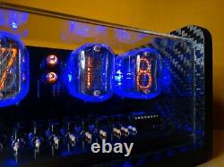 Numitronix 6x IN12 nixie clock, carbon fiber case, blue LED, alarm. Steampunk