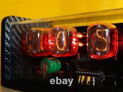 Numitronix 6x IN12 nixie clock, carbon fiber case, red LED, alarm. Steampunk