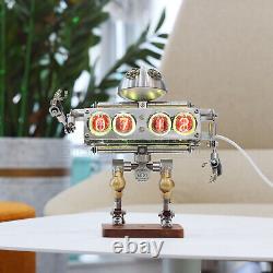 Retro 4IN-12 Nixie Tube Clock Digital Metal Alarm Clock Desk Decor Robot Gift