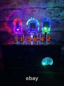 Retro Nixie Clock IN-14 Steampunk. 3 Very Early Radio Tubes RGB's light all tube