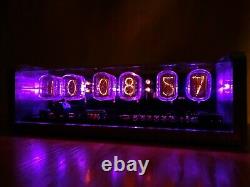 Unique retro 6xIN-12 Nixie Tubes Clock CNC machined aluminum case pink LED alarm