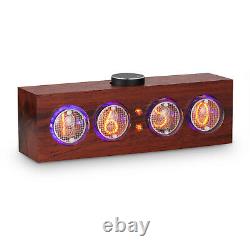 Vintage Mini IN-4 Nixie Glow Tube Clock Digital Wooden LED Desk Alarm Clock Gift