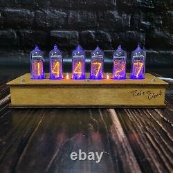 Vintage NIXIE TUBE CLOCK with IN-14 Wooden Case Unique Tube Visual Effect USSR