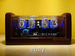 4x In-12 Nixie Tubes Clock Chocolat Boîtier En Bronze & Bleu Led Rétroéclairage & Alarme