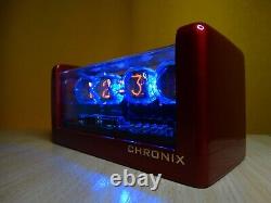 Horloge Nixie avec 4 tubes Z560M, LED bleues et boîtier rouge doré, alarme et télécommande