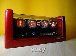 Horloge Nixie avec 4 tubes Z560M, LED bleues et boîtier rouge doré, alarme et télécommande