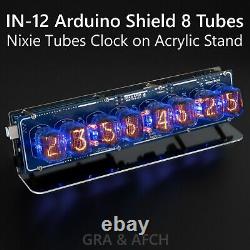 Horloge à tubes Nixie IN-12 Arduino Shield sur socle en acrylique AVEC OPTIONS 8 TUBES