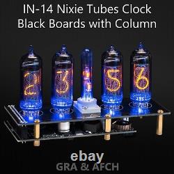 Horloge à tubes Nixie IN-14 avec colonne de tubes, prises, capteur de température USB, planches noires, 12/24h