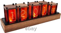 Horloge à tubes Nixie en bois de noyer avec affichage RGB dans un boîtier en bois
