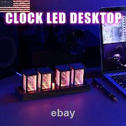 Horloge de bureau à tube Nixie LED Horloge de bureau moderne à tubes lumineux changeant de couleur, alimentée par USB, à faire soi-même.