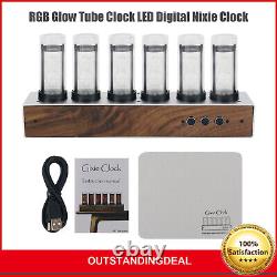 Horloge de bureau rétro électronique à affichage numérique LED horloge à tubes à émission de lumière RGB Sliver