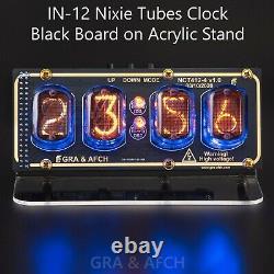 In-12 Nixie Tubes Horloge Sur Support Acrylique Avec Chaussettes 12/24h 4 Tubes Gold\black