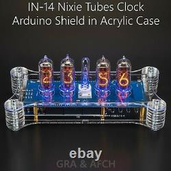 In-14 Arduino Shield Nixie Tubes Horloge Dans L'étui Acrylique 12/24h Gra&afch 4 Tubes