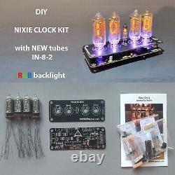 KIT DIY avec de nouveaux tubes IN-8-2 Horloge Nixie avec rétroéclairage RGB et alarme - Toutes les pièces