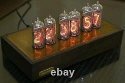 Nixie Clock 6xin-14 Tubes Boîtier En Bois Et Laiton Blue Backlight Horloge De Table Vintage