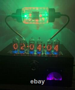 Nixie Clock In-14 Tube. Steampunk. Eimac Us Navy Vacuum Cap. Verre D’uranium Éclairé