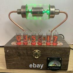 Nixie Clock In-14 Tube. Steampunk. Rgb Lit 20 Kv Vacuum Cap. Verre D’uranium Allumé