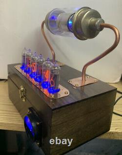 Nixie Clock In-14 Tube. Steampunk. Rgb Lit 20 Kv Vacuum Cap. Verre D’uranium Allumé