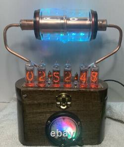 Nixie Clock In-14 Tube. Steampunk. Rgb Lit 30kv & Vintage Ammeter 10 Rgb Allumé